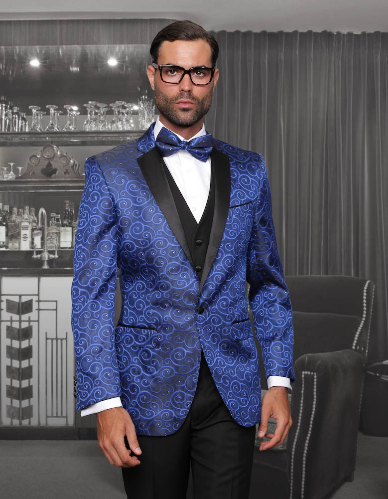 Blue suit best sale with black trim